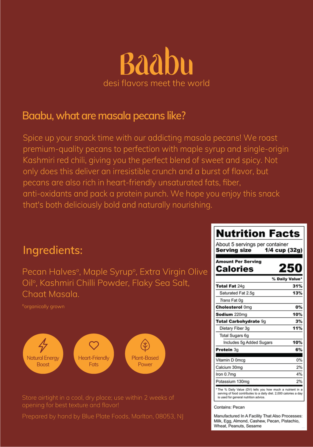 Masala Pecans (Organic - 6oz)